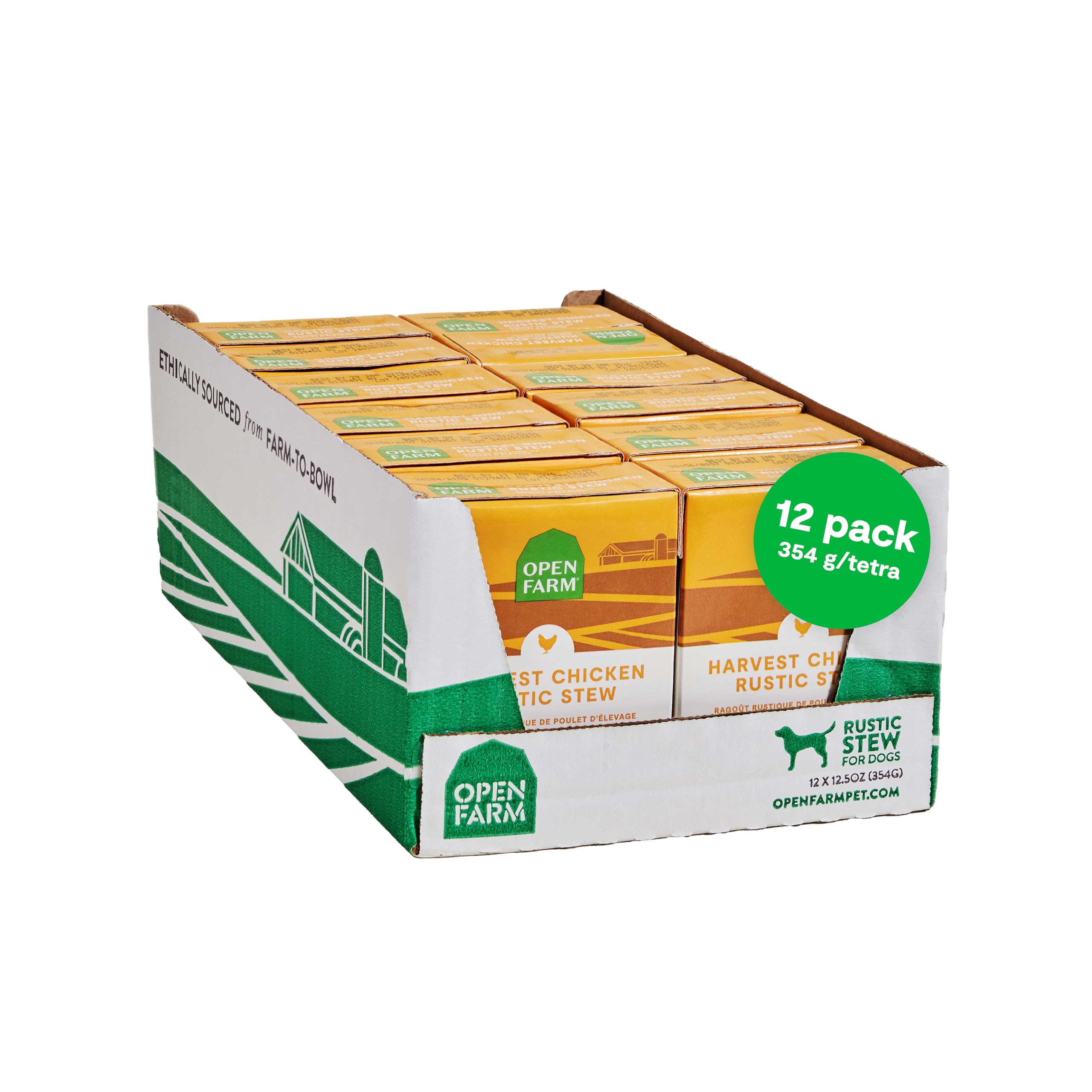 Open Farm Rustic Stews – boîte poulet de récolte, repas gourmand pour chien.