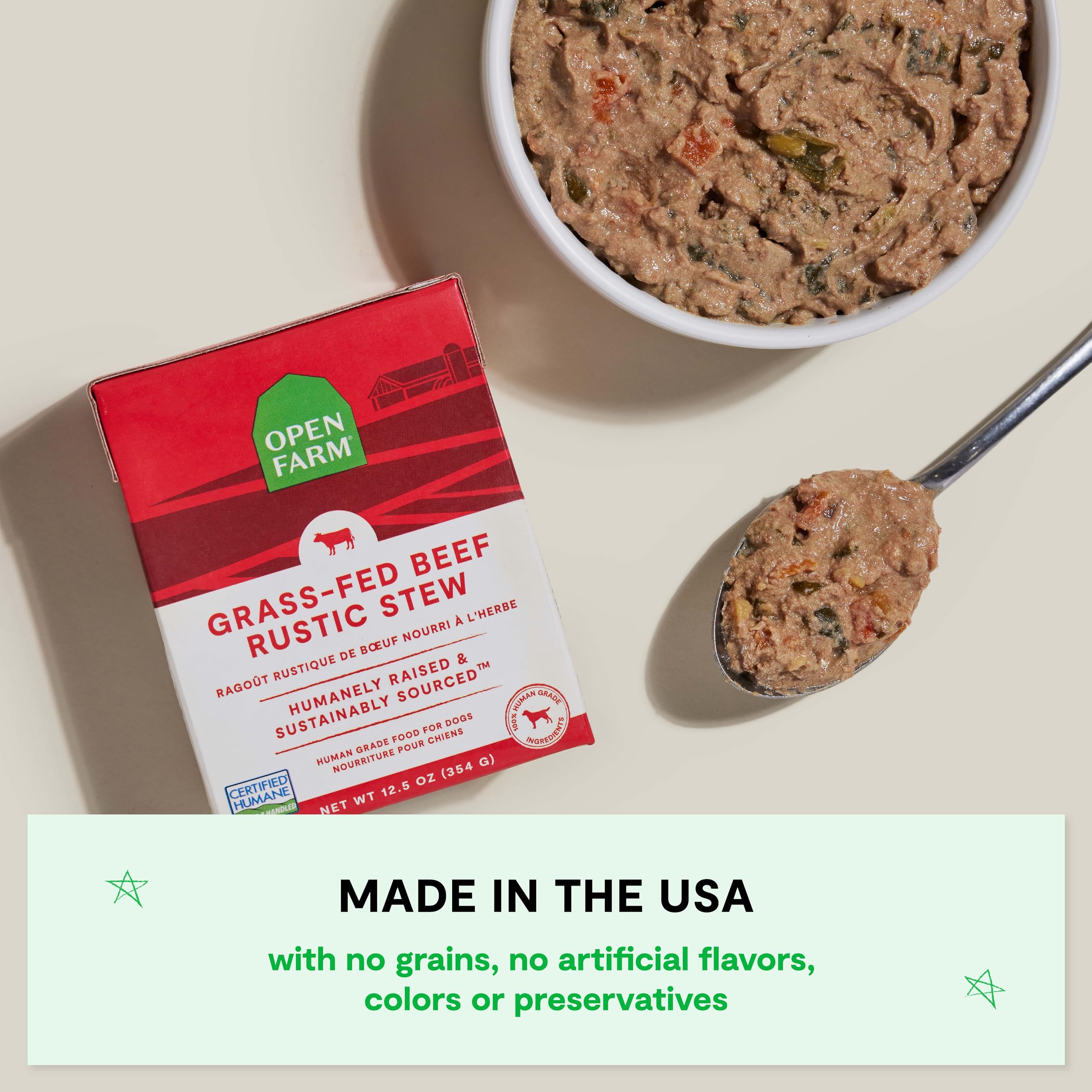 Open Farm Rustic Stews – ingrédients traçables pour chaque portion.