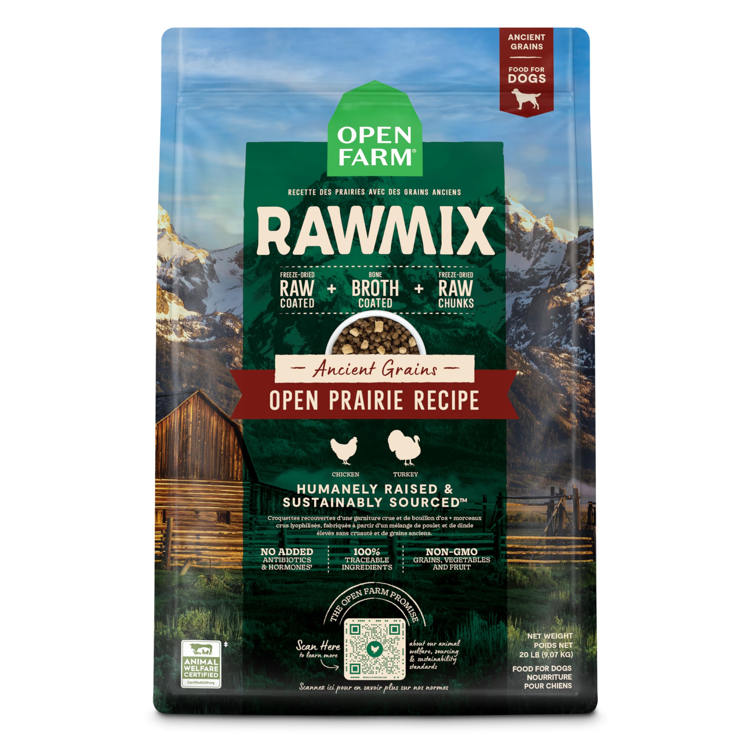 Sac Open Farm RawMix pour chien avec protéines et grains anciens