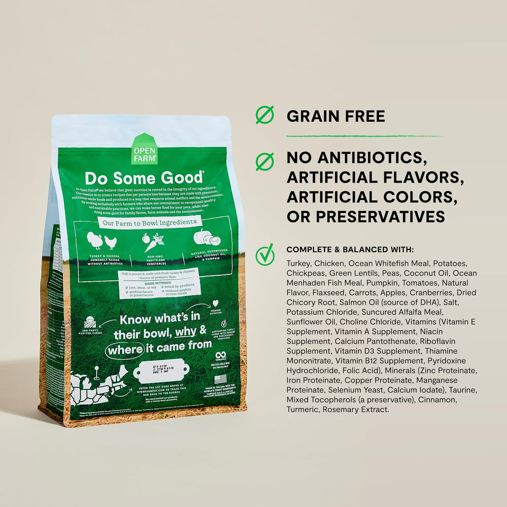 Open Farm chien mange kibble, repas sain et savoureux