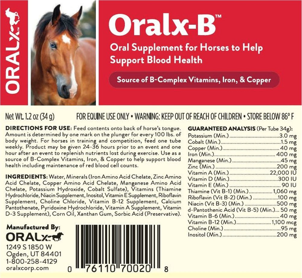 Oralx-B seringue dose rapide, administration simple pour les chevaux au travail.