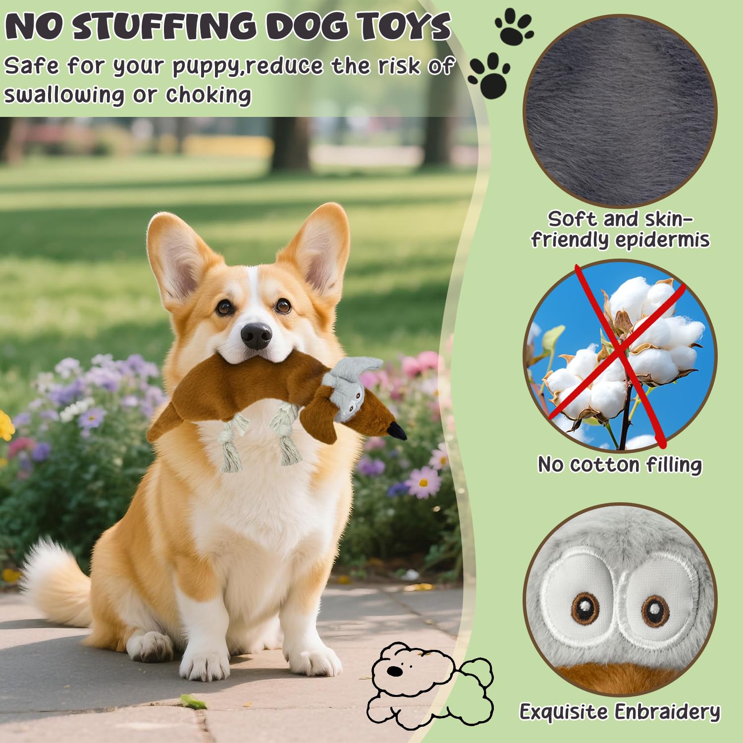 Trio de jouets peluche à bruit crissant OraneeeO pour chien.