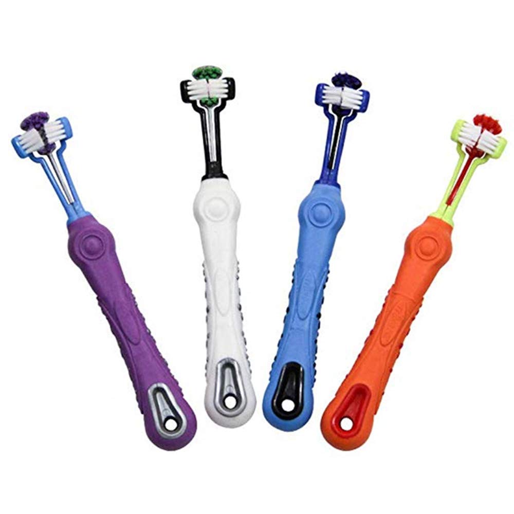 Brosse Orgrimmar triple-face pour chien rose, nettoyage ciblé et réduction possible de la plaque.