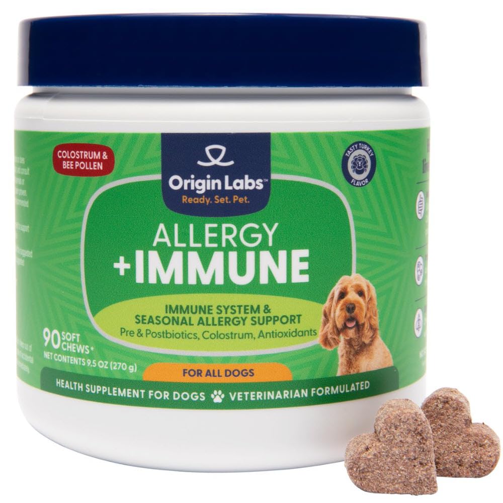 Origin Labs allergie-immunité, bouchée texture douce, soutien immunitaire quotidien.