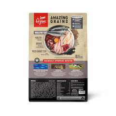 Croquettes ORIJEN Amazing Grains, texture croquante et attrayante pour le contrôle du poids.