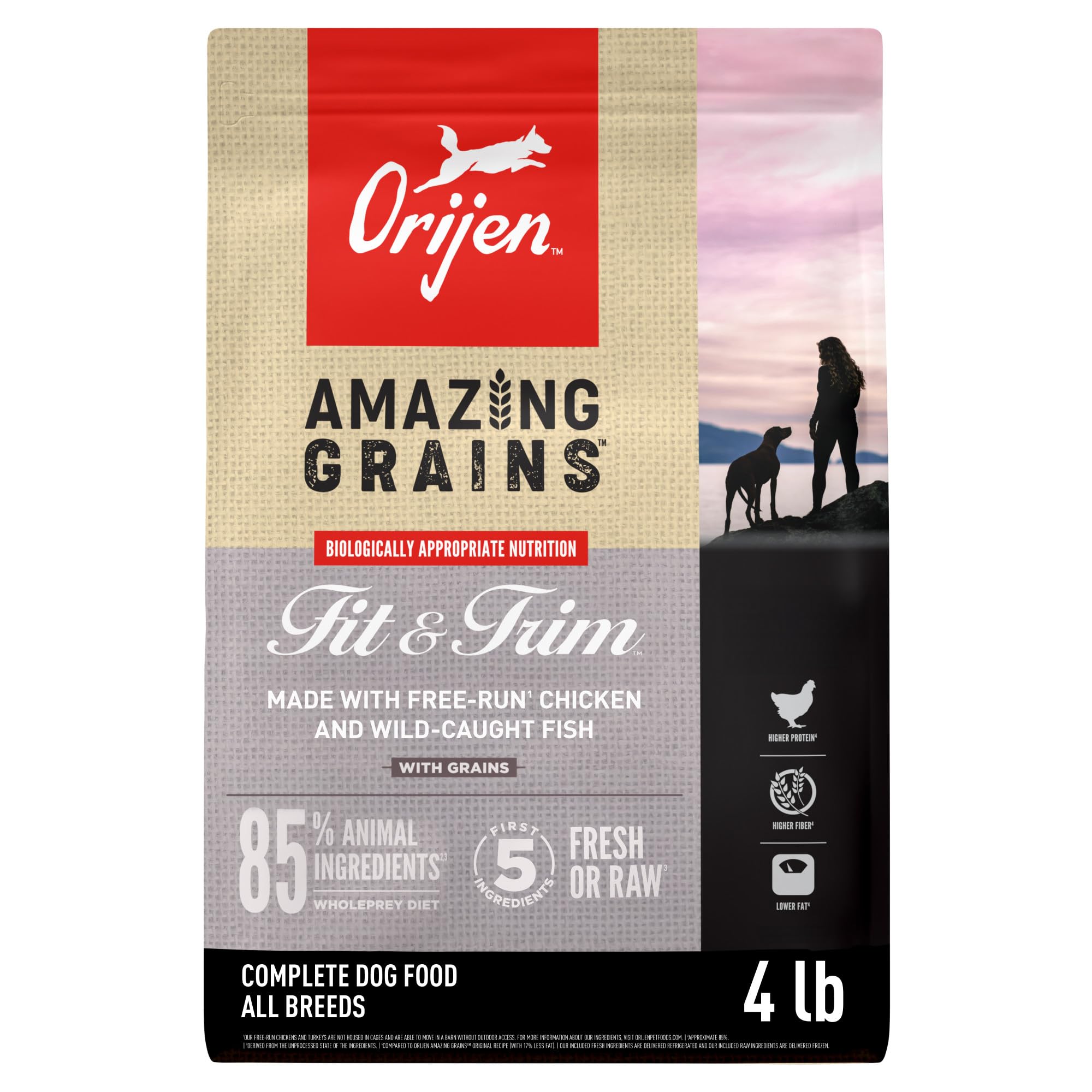 ORIJEN Amazing Grains sac 1,8 kg, croquettes appétentes pour chiens actifs.