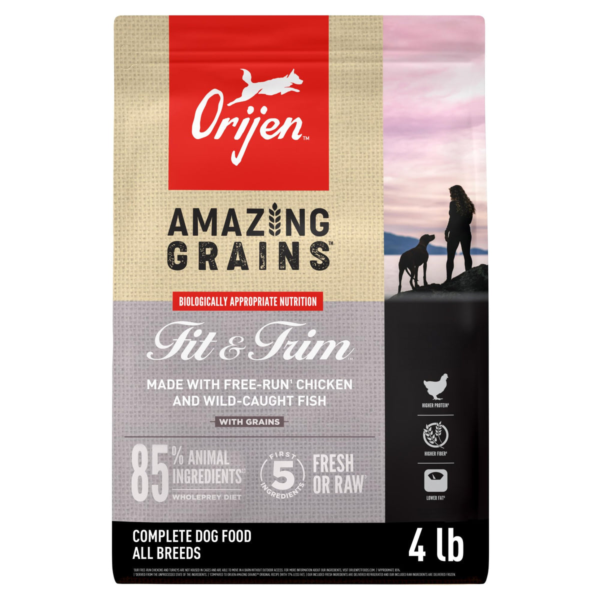 ORIJEN Amazing Grains sac 1,8 kg, croquettes appétentes pour chiens actifs.