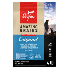 ORIJEN Amazing Grains, sac croquettes Original, pratique pour le repas quotidien.