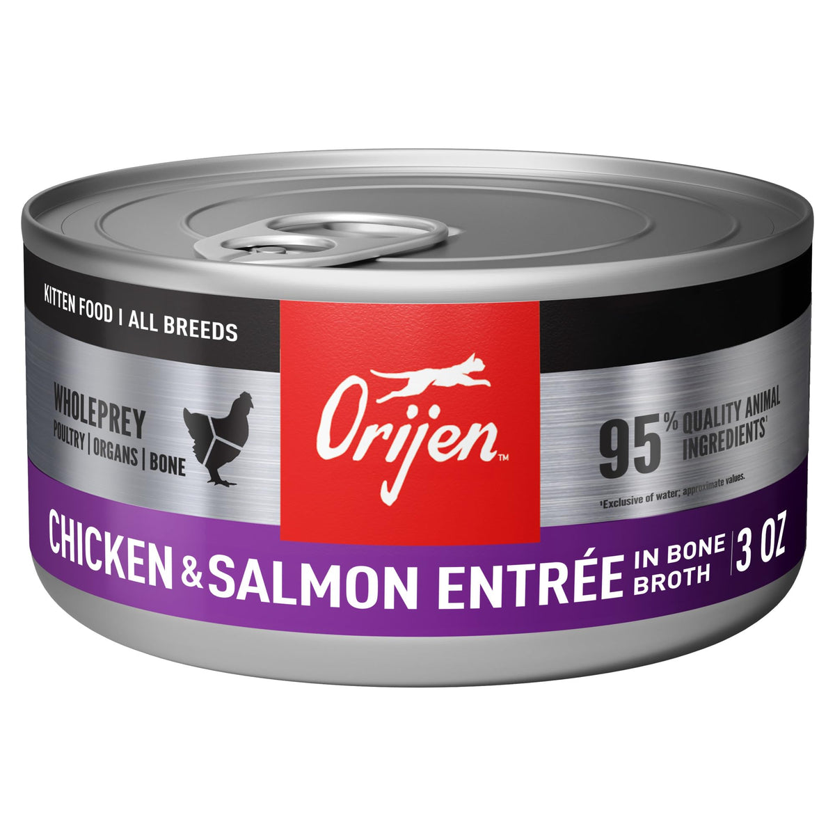 ORIJEN Chaton — pâte bouillon poulet et saumon, hydratation et protéines complètes.