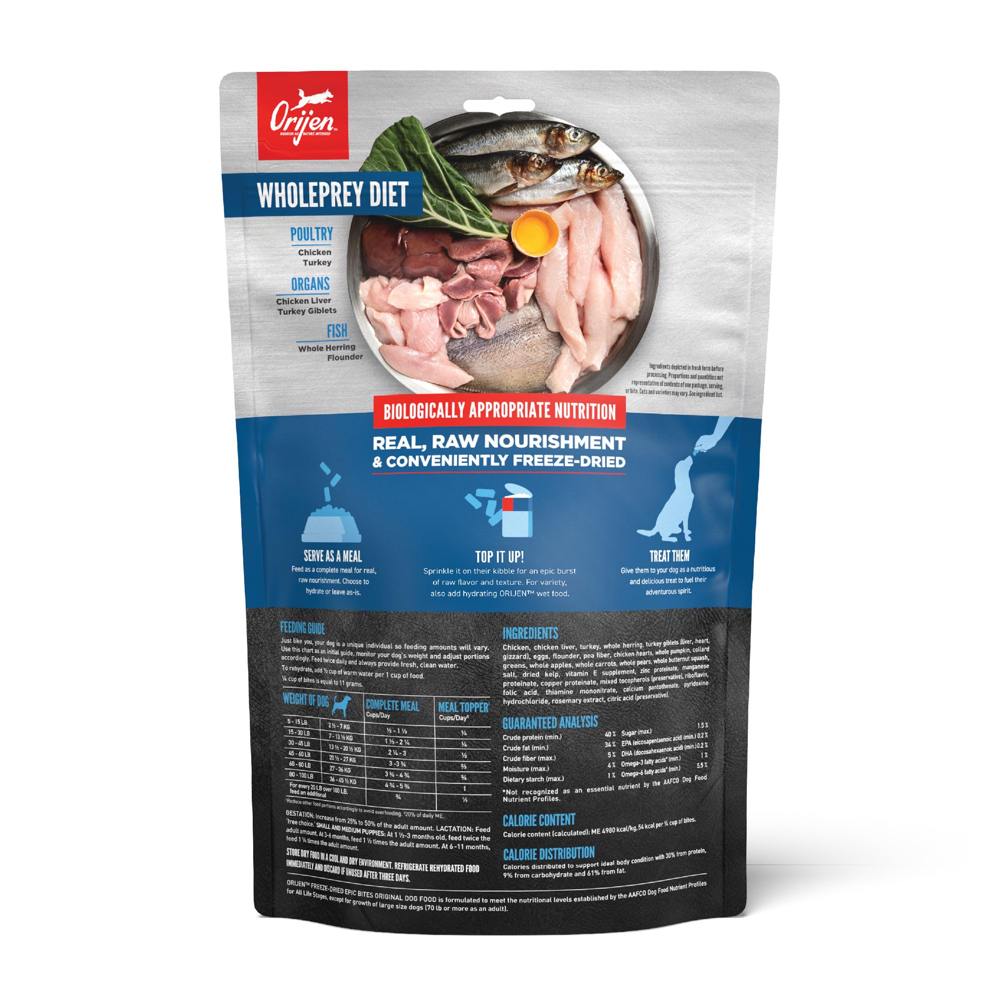 ORIJEN Epic Bites morceaux crus et organes riches pour chien