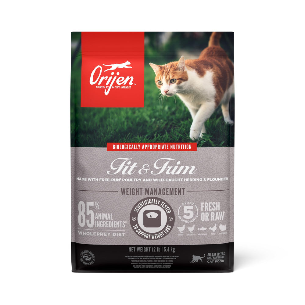 ORIJEN Fit & Trim croquettes poulet et dinde sans grain, nutrition riche et digestible.