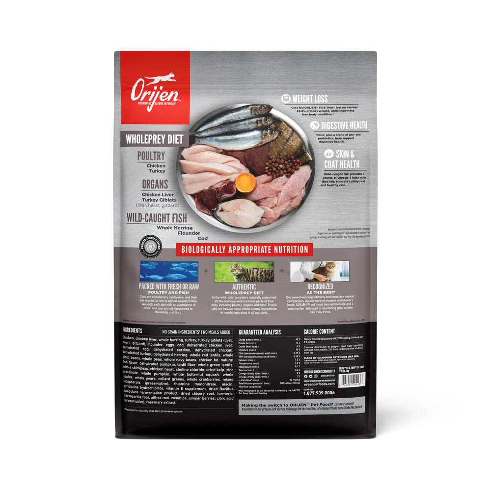 ORIJEN Fit & Trim croquettes saumon sauvage, protéines élevées et arôme naturel.
