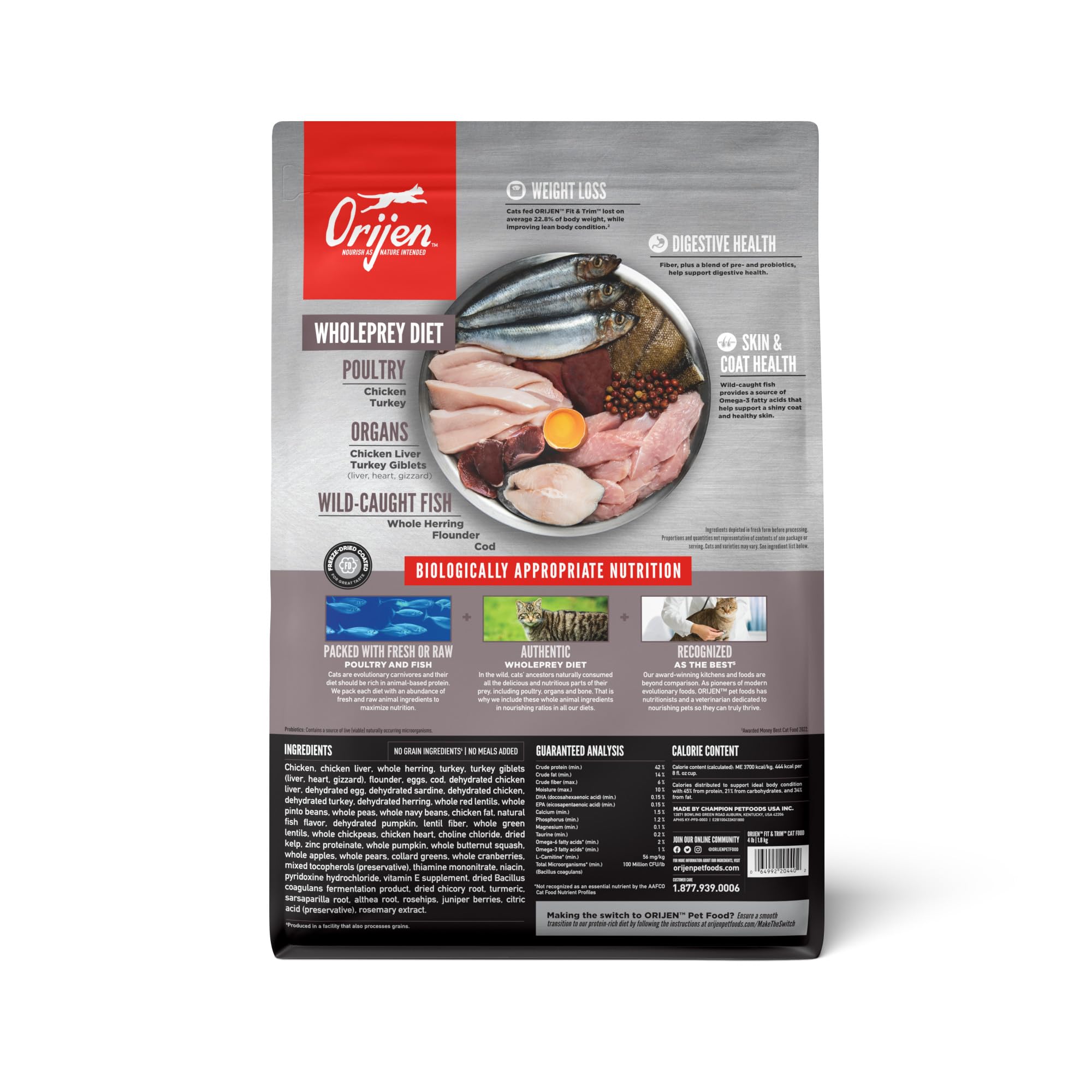 ORIJEN Fit & Trim, croquettes chat haute-protéine pour énergie et activité.