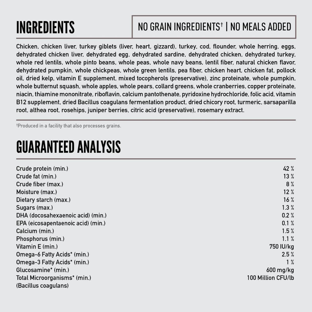 ORIJEN Fit & Trim: ingrédients frais et congelés garantissant fraîcheur et qualité.