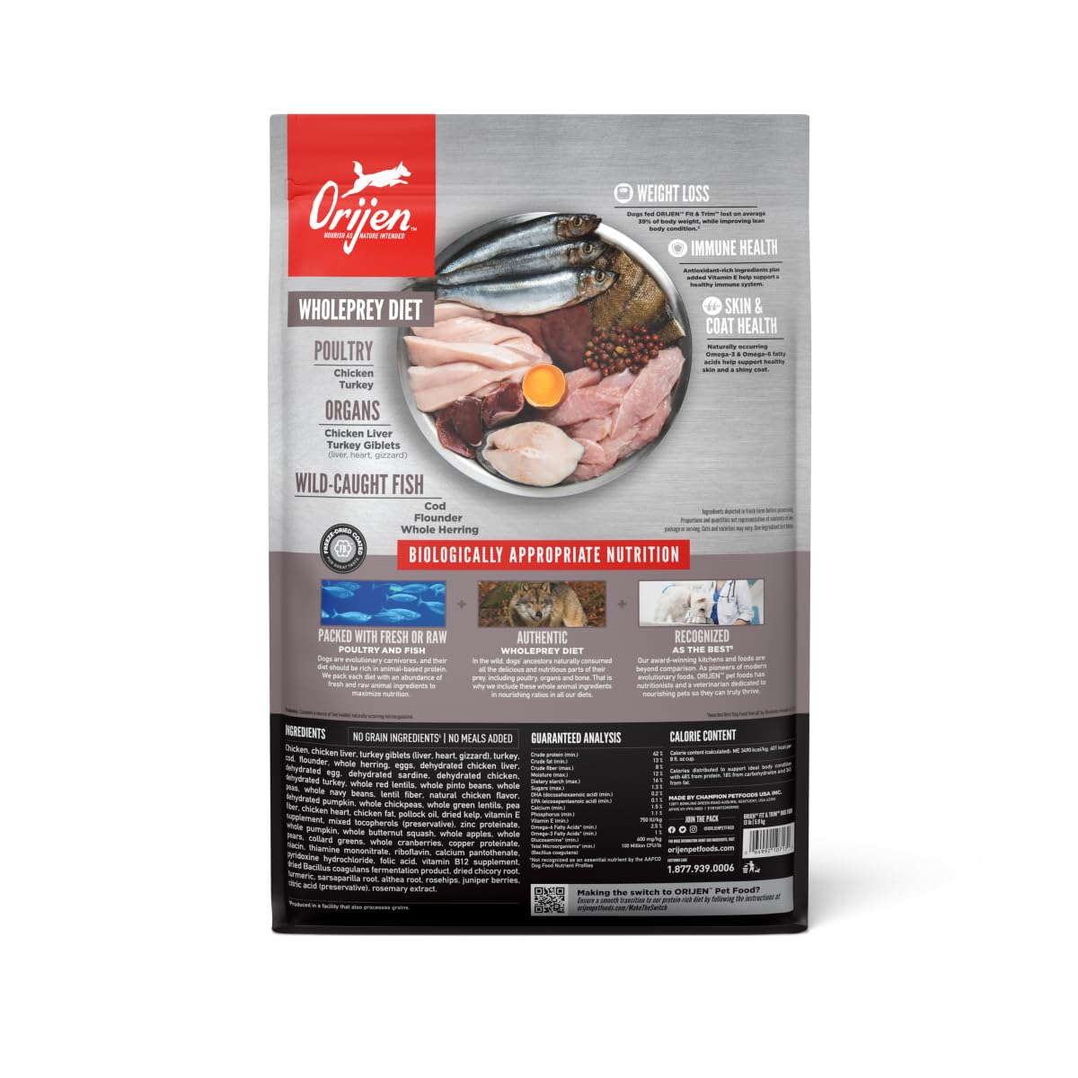 ORIJEN Fit & Trim: ingrédients frais de poulet, nutrition riche en protéines.