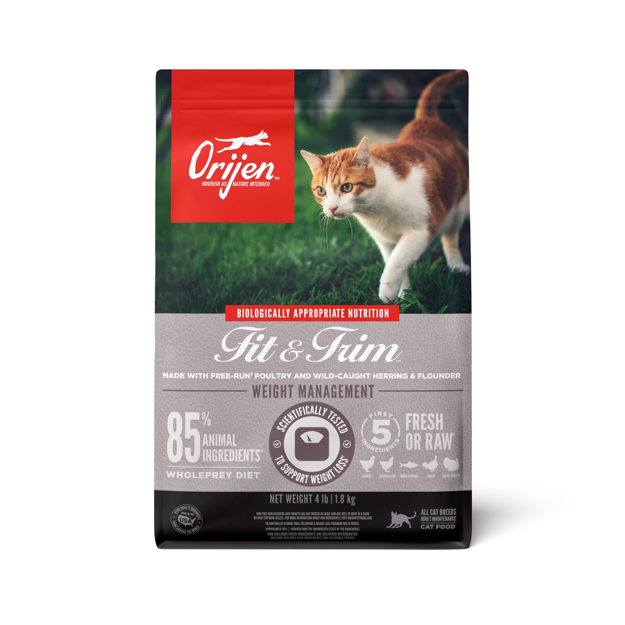 ORIJEN Fit & Trim, sac chat 4 lb, croquettes riches en protéines pour soutenir les muscles.