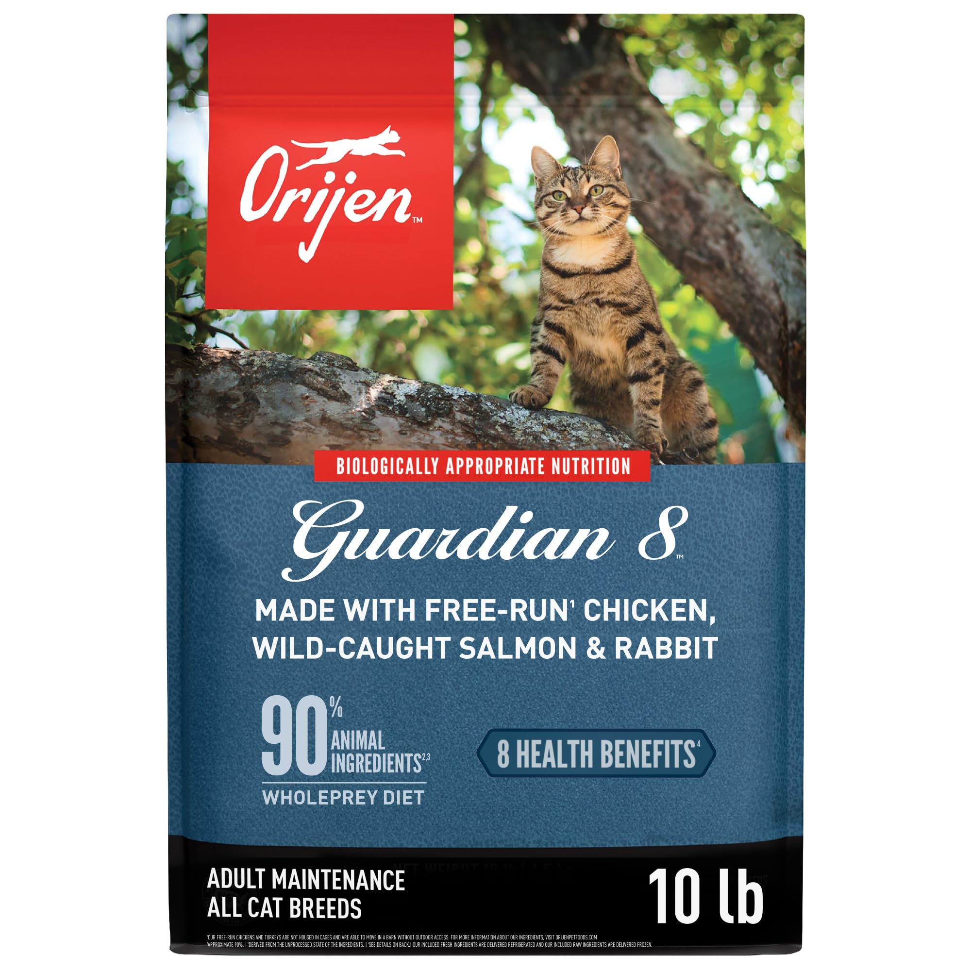 ORIJEN Guardian 8 croquettes sans grains pour chat, nutrition riche et savoureuse.
