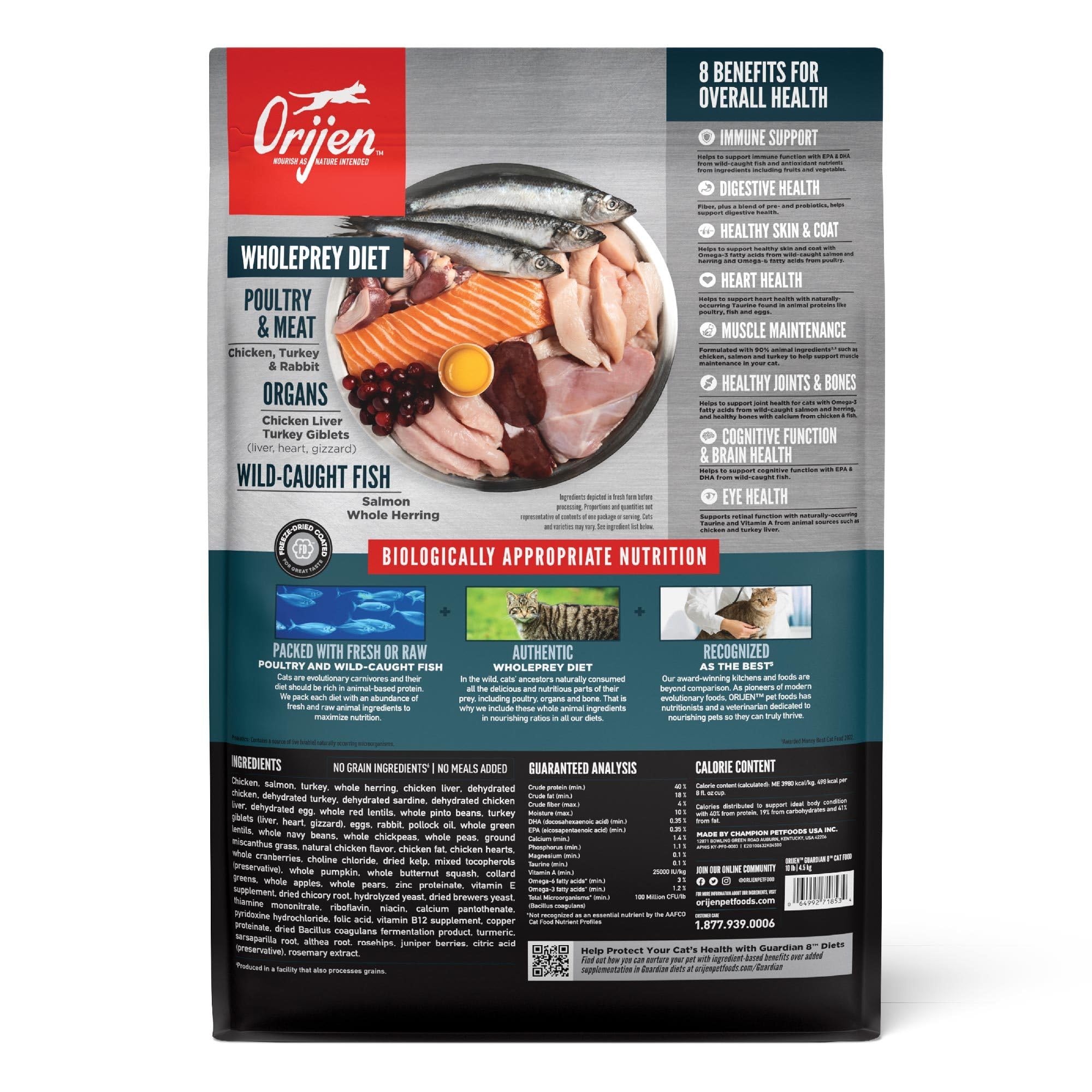 ORIJEN Guardian 8 morceaux poulet frais pour chat, texture appétissante.