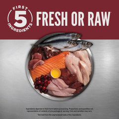 ORIJEN – ingrédients frais et crus visibles pour protéines et nutriments essentiels.