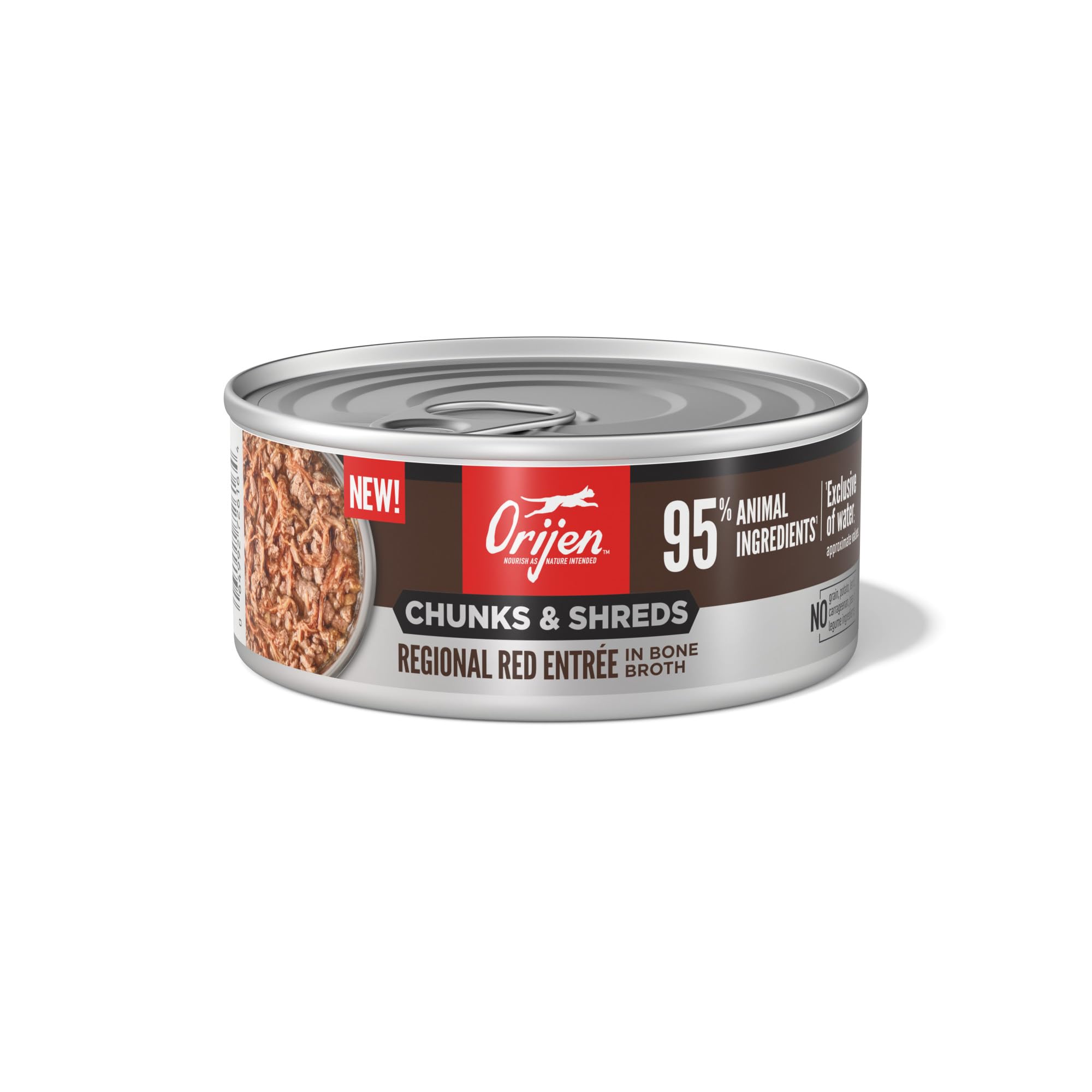 ORIJEN Morceaux et copeaux, entrée chat boeuf-ton, morceaux visibles.