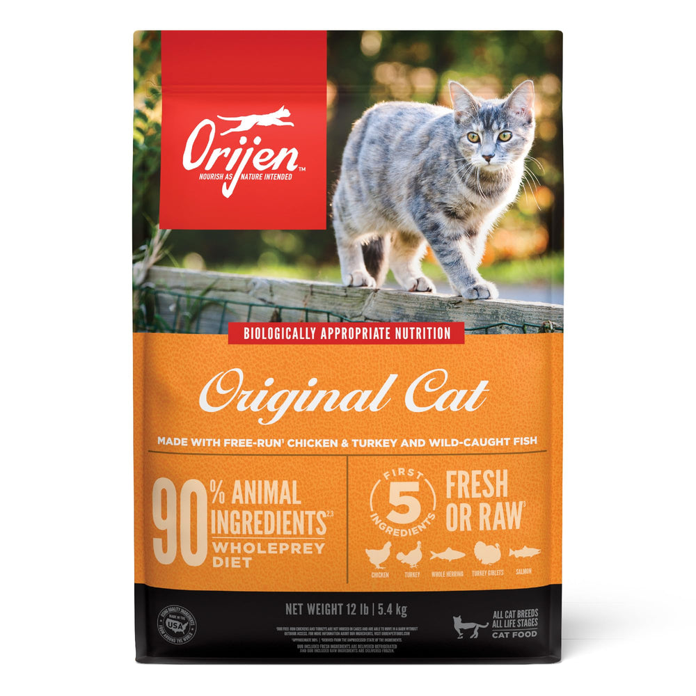 ORIJEN Original Chat: sac de 12 lb, alimentation sèche riche en protéines et sans céréales.