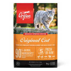 ORIJEN Original Chat: sac de 12 lb, alimentation sèche riche en protéines et sans céréales.