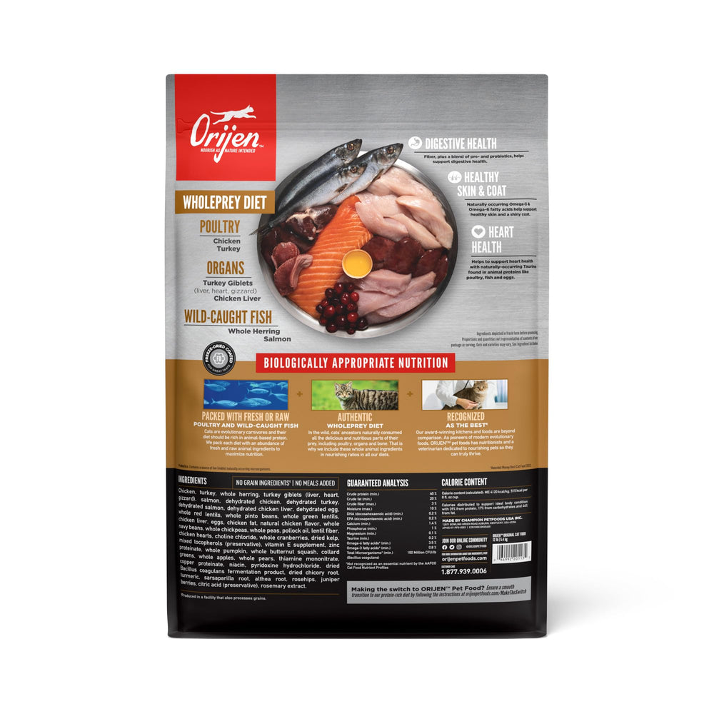 ORIJEN Original Chat: protéines animales à 90% pour une nutrition naturelle.