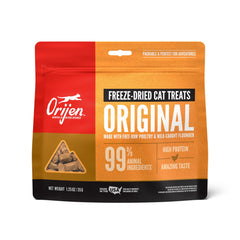 ORIJEN Original friandise séchée pour chat, sachet montrant texture croustillante et protéines élevées.