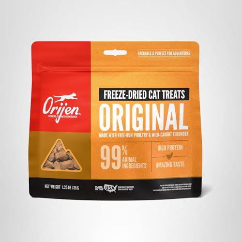 ORIJEN Original sachet portable pour friandises chat, moment gourmand en déplacement.