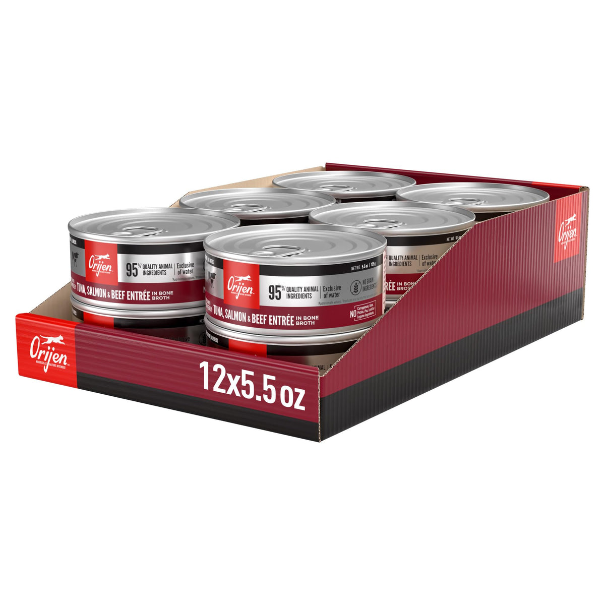 Pâté ORIJEN pour chat avec bouillon d’os et thon saumon, hydratation naturelle
