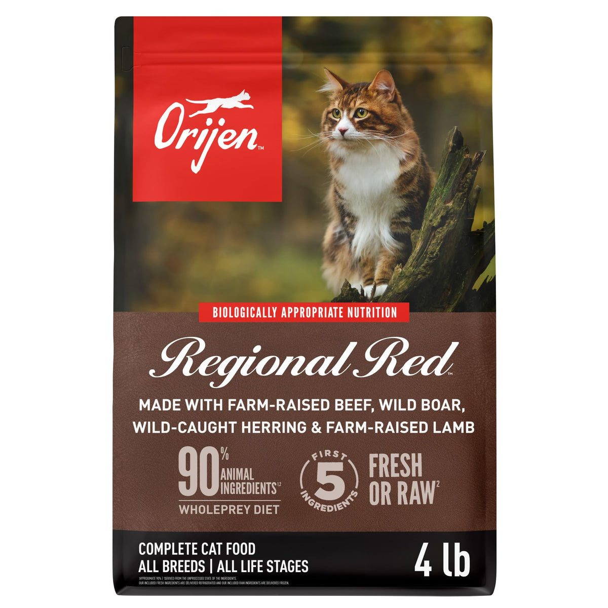 ORIJEN Regional Red, sac chat sans cereales 4lb, pratique et nourrissant.