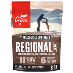 ORIJEN Regional Rouge emballage 8 oz, snack pratique pour aventures canines.