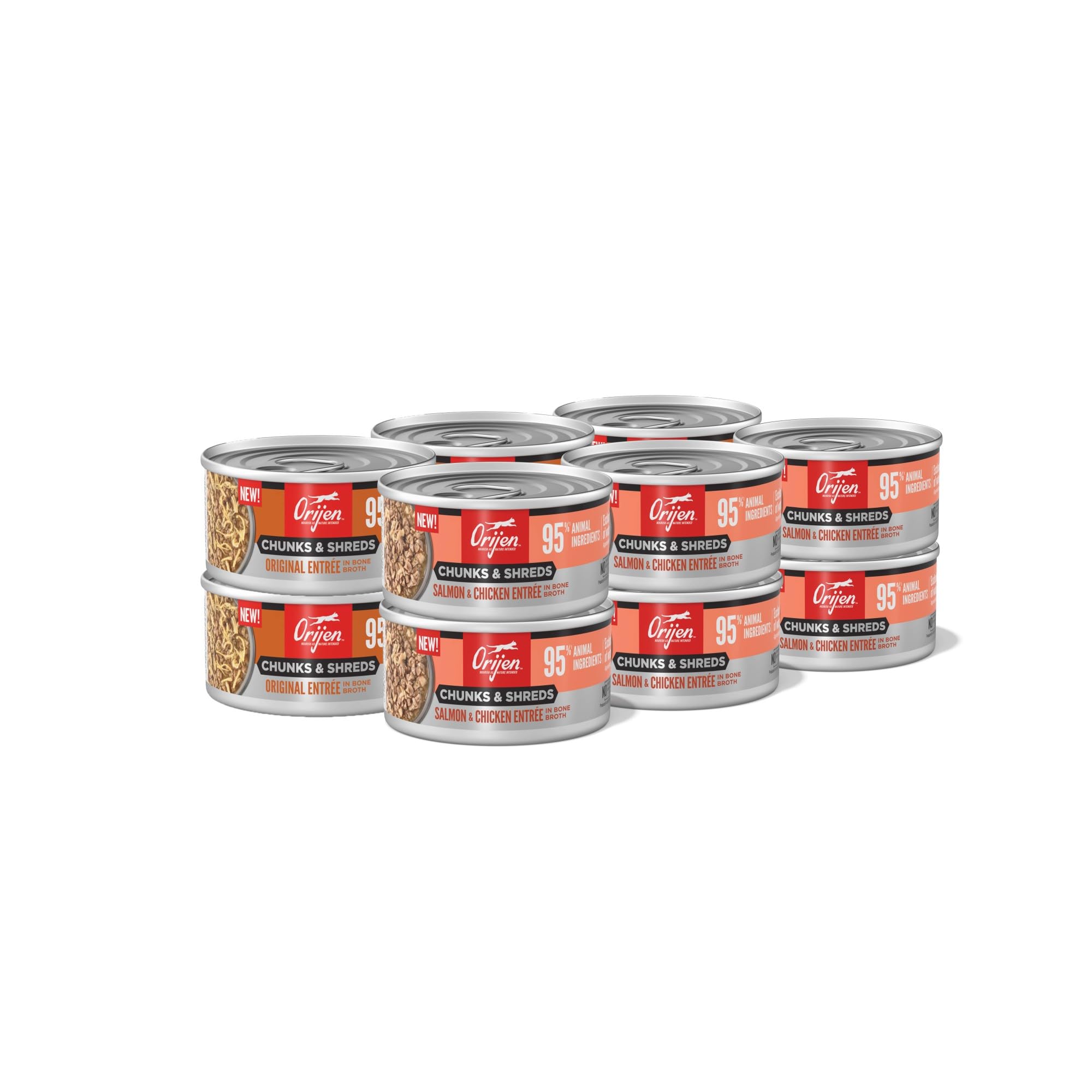 ORIJEN entrées saumon et poulet: textures riches en protéines animales