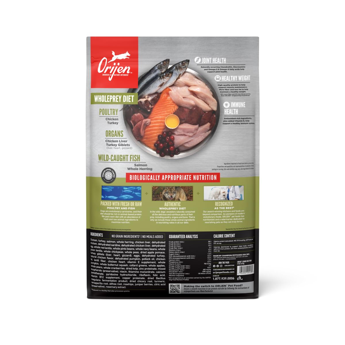 ORIJEN Senior Original croquettes sans cereales, soutien potentiel pour la santé générale.