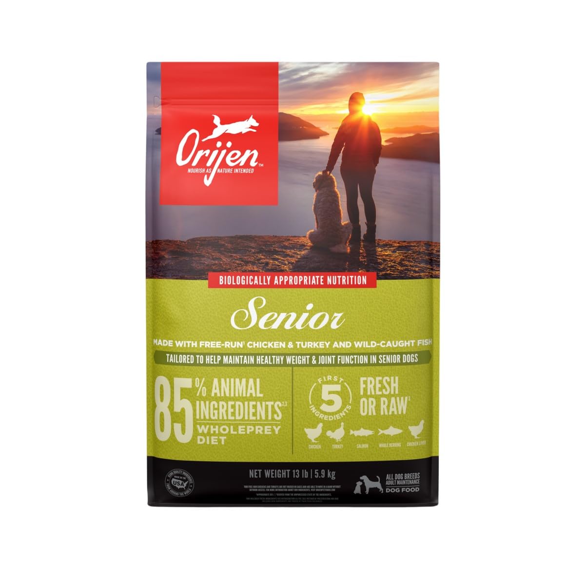 ORIJEN Senior Original sac 13 lb, croquettes riches en protéines pour le poids et les articulations.
