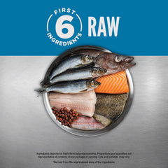 ORIJEN Six Fish: ingrédients crus et WholePrey avec os.