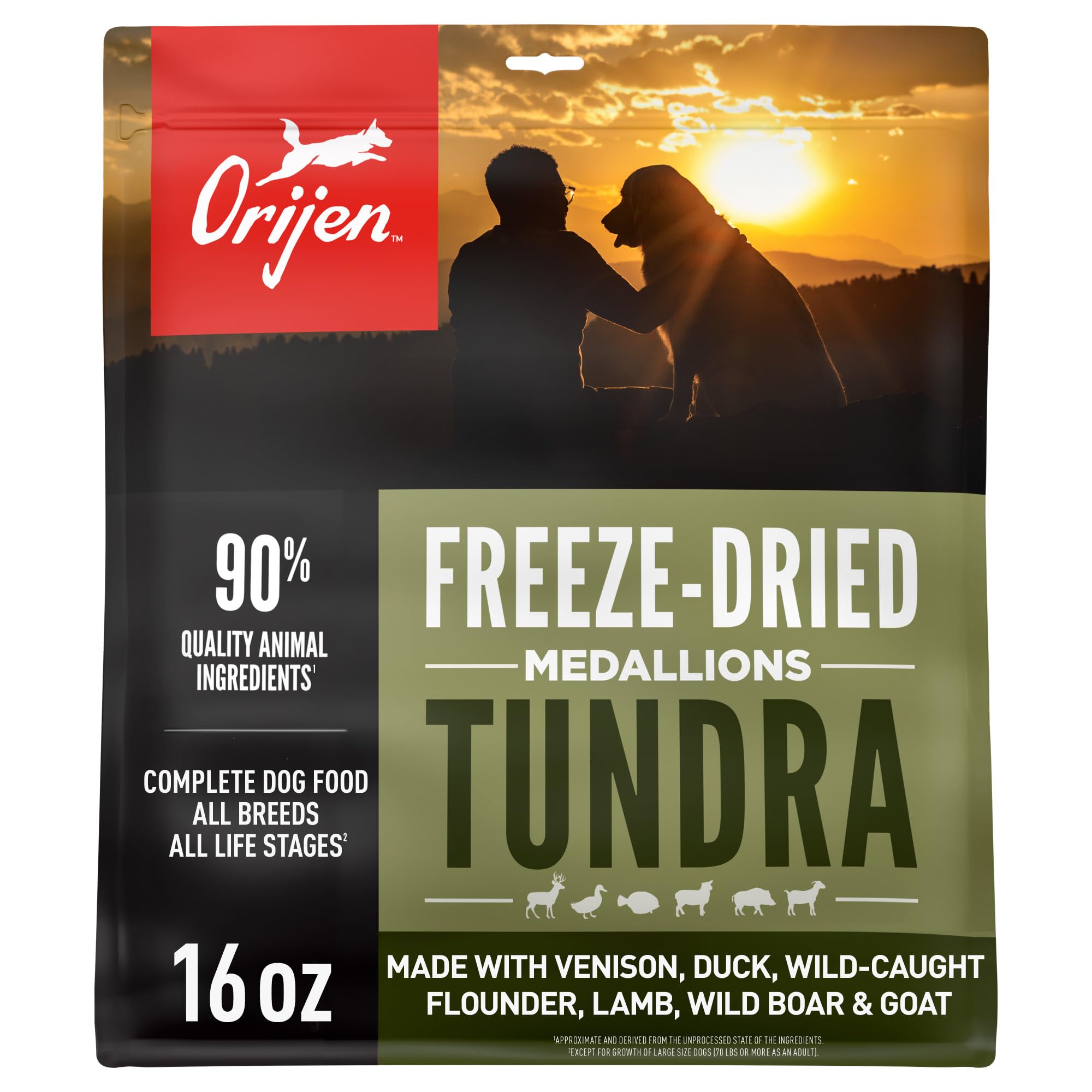 ORIJEN TUNDRA médaillons séchés – 16 oz, source élevée de protéines pour chien.