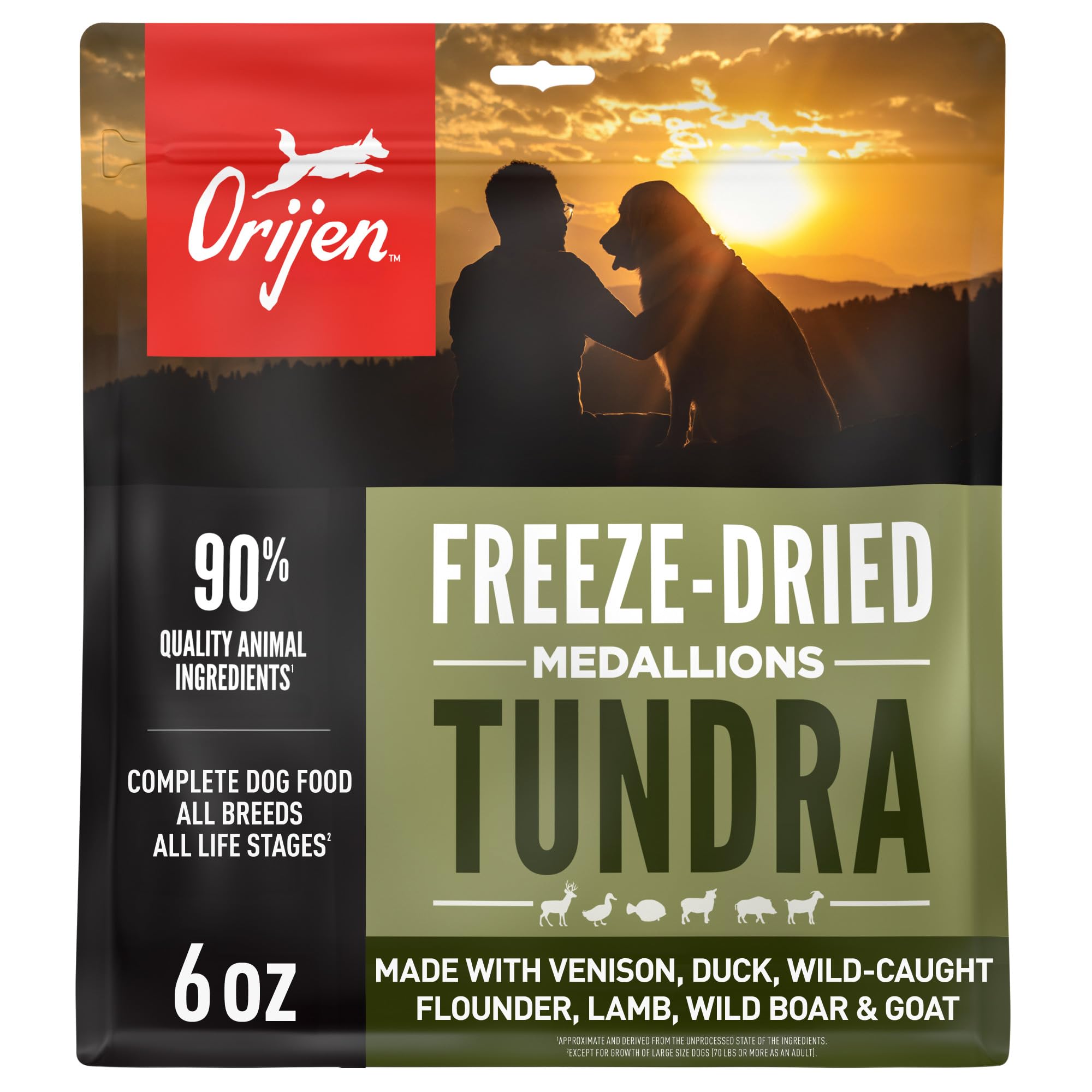 ORIJEN TUNDRA médaillons-séchés: source protéinée élevée pour repas complet.