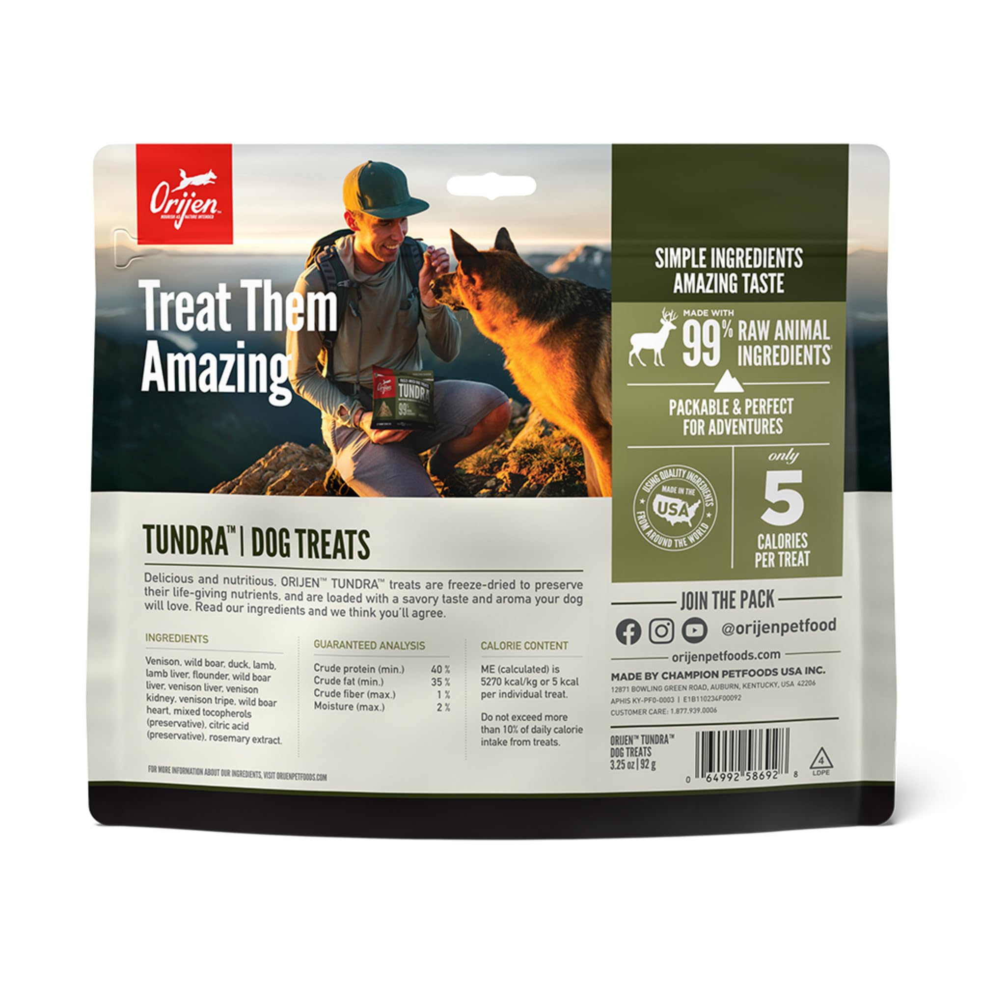 ORIJEN TUNDRA, portions individuelles à faible calorie idéales pour l'entraînement.