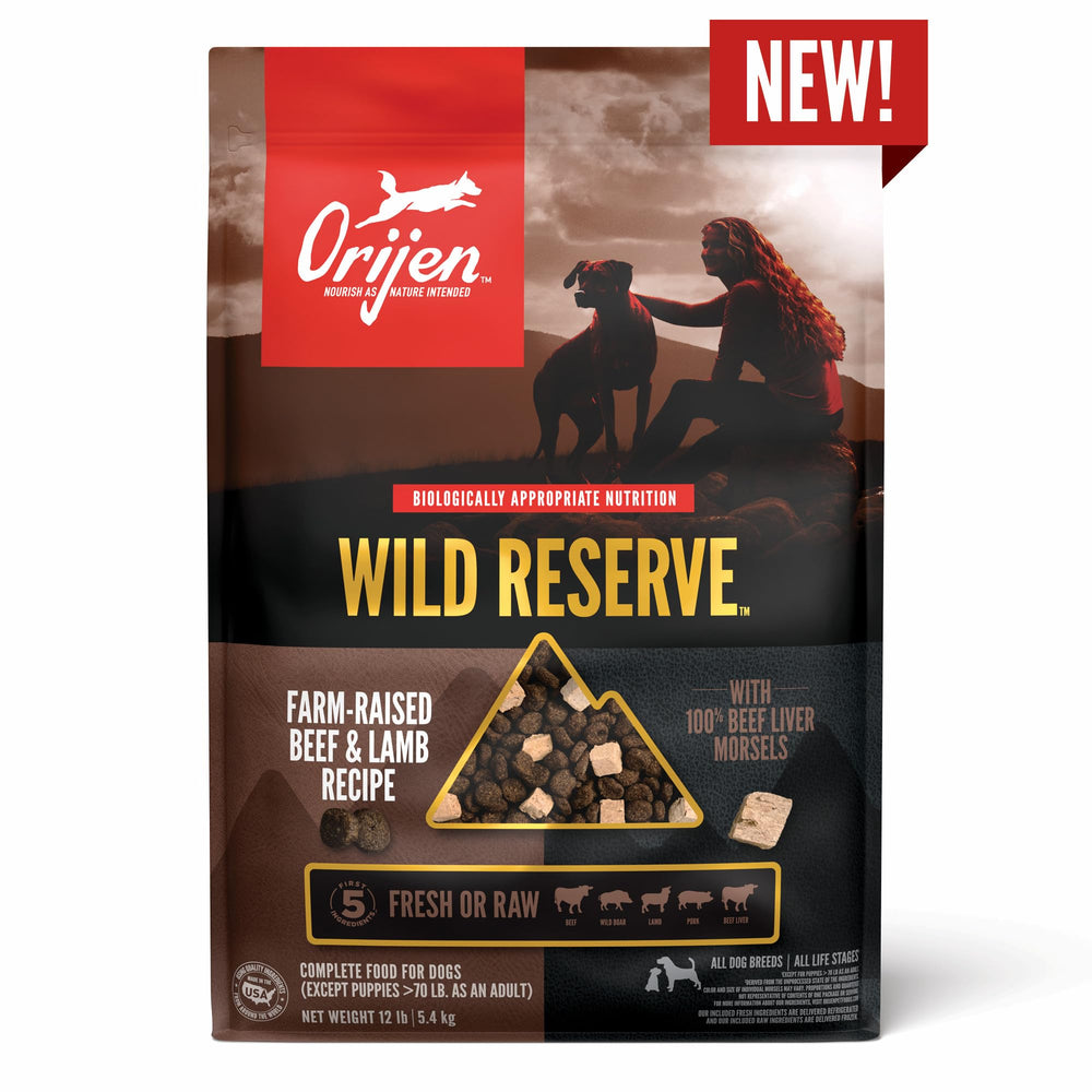 ORIJEN Wild Reserve carte des ingrédients mondiaux et variété nutritionnelle.