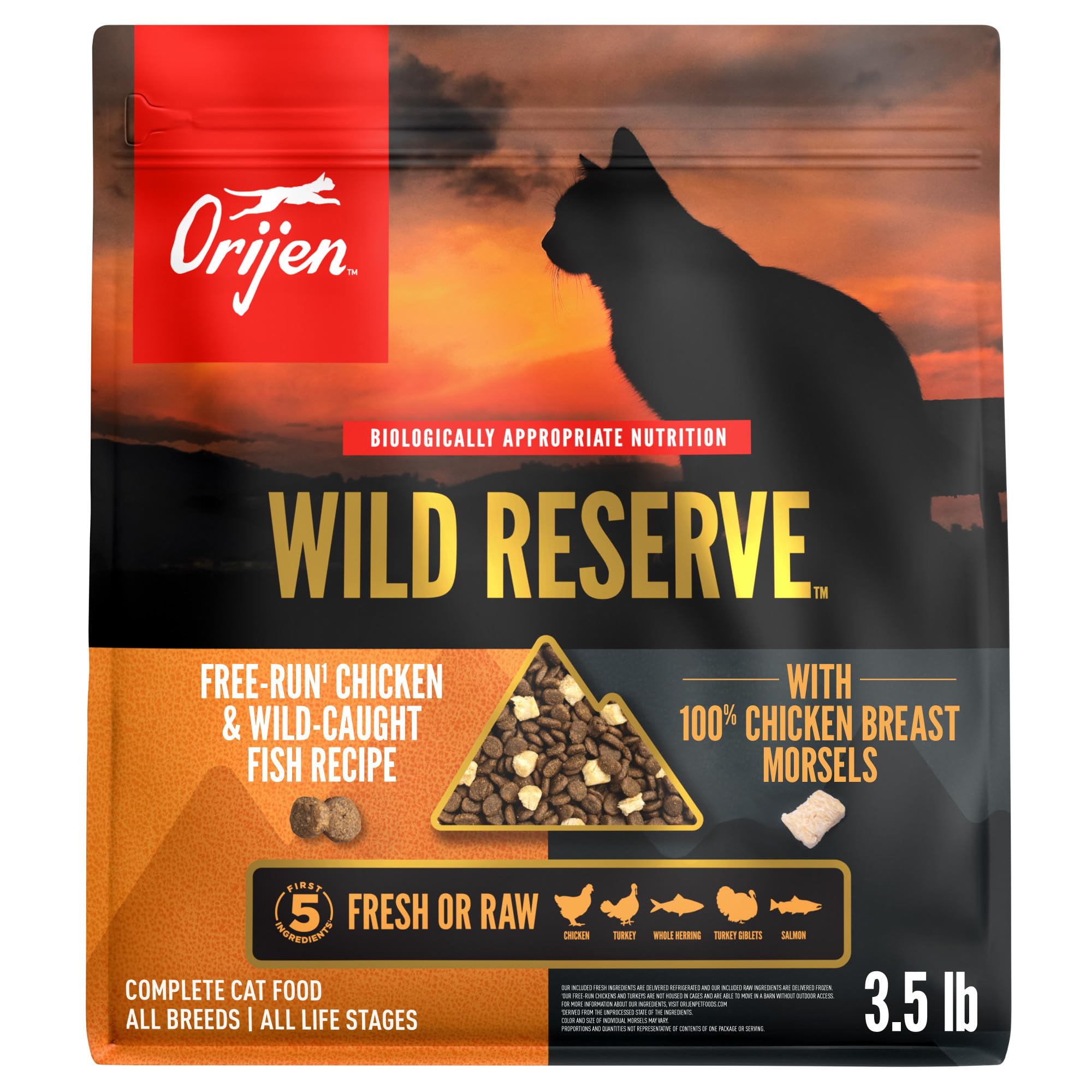 ORIJEN Wild Reserve: morceaux poitrine poulet visibles pour chats actifs