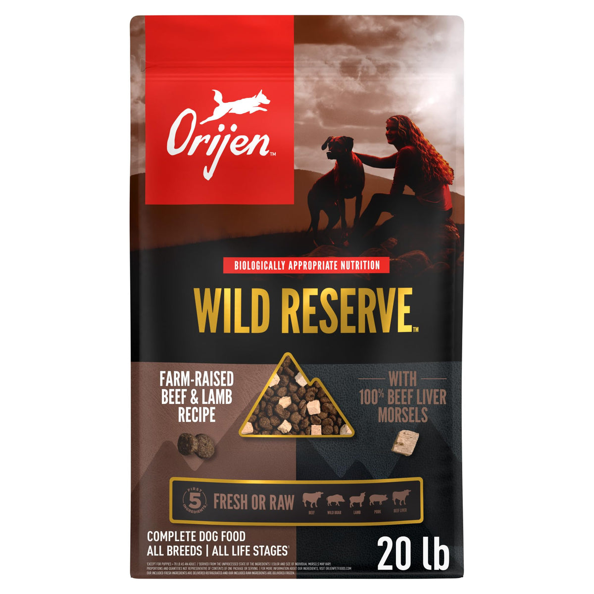 ORIJEN Wild Reserve – sac 20 lb pour chiens actifs, alimentation complète.