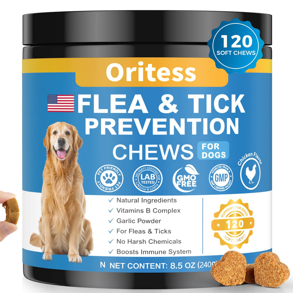 Oritess Puces et tiques chien bouchée poulet – protection durable et facile à donner.