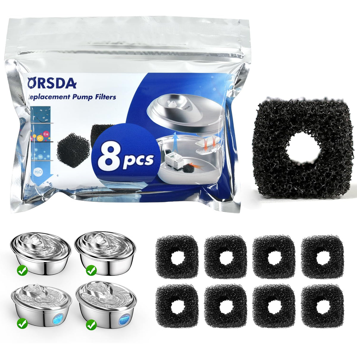 ORSDA éponge-filtre pour pompe-chat, nettoyage efficace et longue durée