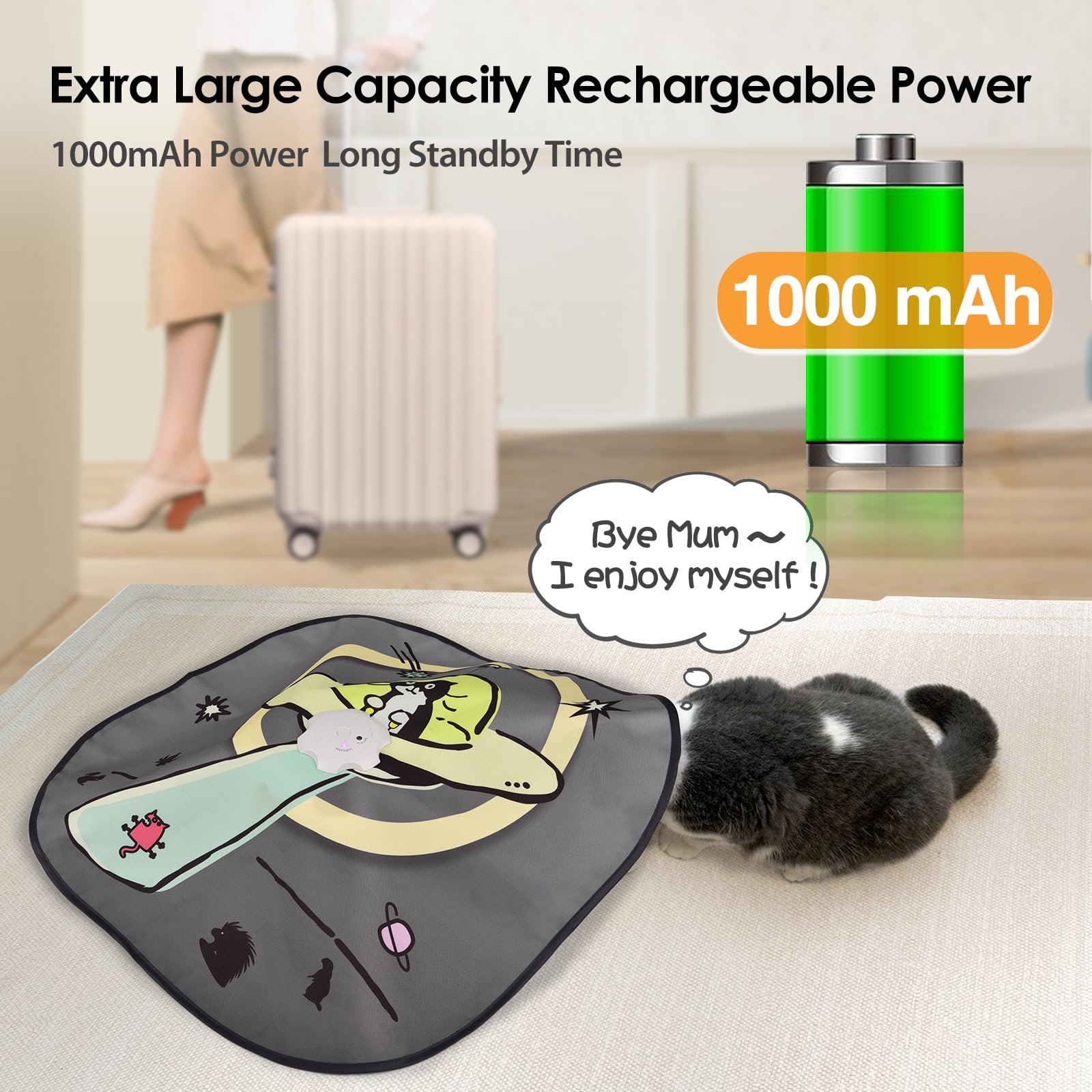 Autonomie longue ORSDA, rechargeable, idéal pour chats qui jouent seuls.
