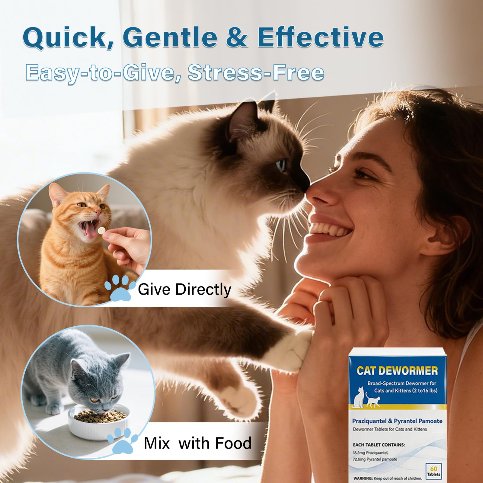 Chat détendu après traitement, soutien de l'équilibre intestinal.