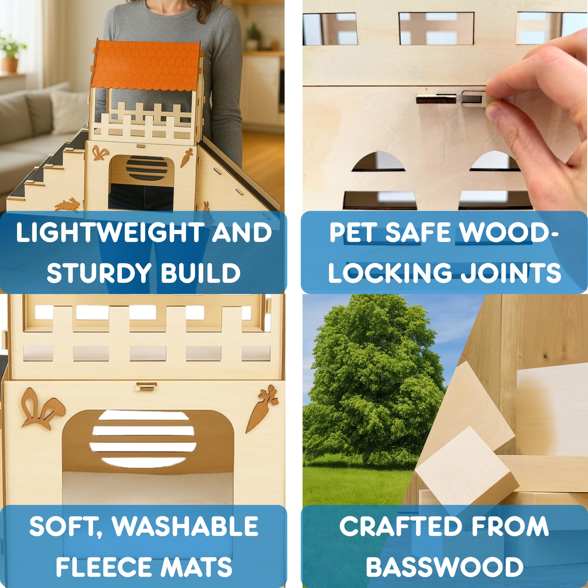 OtterPets maison lapin bois sûr : habitat durable pour intérieur