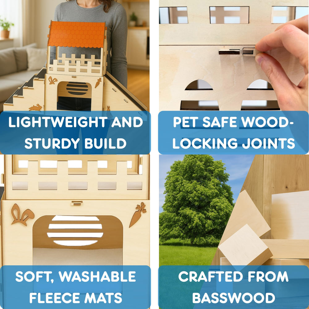 OtterPets maison lapin bois sûr : habitat durable pour intérieur