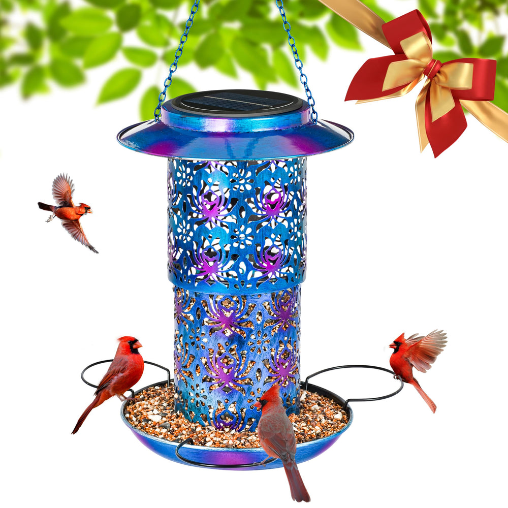 Alimenteur Ottsuls solaire pendu pour nourrir les oiseaux dans le jardin.