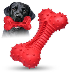 Jouet Ouilter chien-mordeur rouge en caoutchouc naturel pour mâcher durablement et savourer le bacon.
